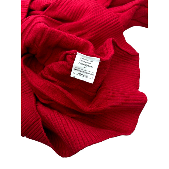 NWT WIHOLL Red Cable-Knit Collared V Neck Pullover Sweater Women Size M-L - Picture 5 of 6